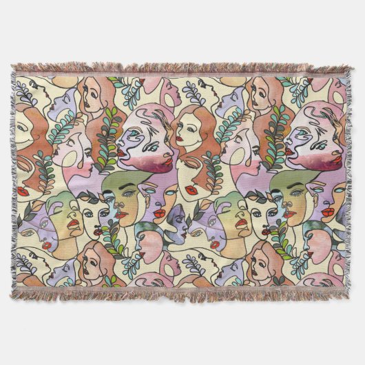 Moderne Contour Line Doodle zeichnend Kunst Decke (Vorderseite)