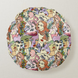 Moderne Contour-Linie Doodle zeichnend Kunst Rundes Kissen