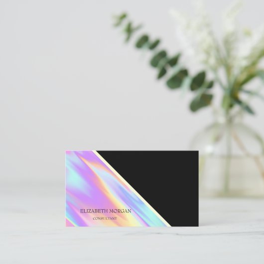 Moderne Cool Geometrie, Schwarz, farbenfroh hologr Visitenkarte (Stehend Vorderseite)