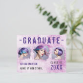 Moderne Coole 3 Foto Rosa Lila Grad Ankündigung Postkarte (Stehend Vorderseite)