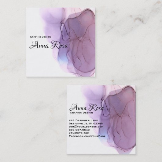 *~* Moderne Coole Aquarelllavender Blue Magenta Quadratische Visitenkarte (Vorne/Hinten)