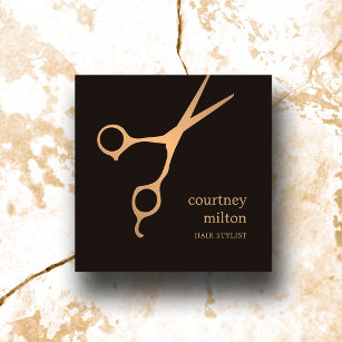 Moderne Coole Black Imitate Gold Hair Stylist Quadratische Visitenkarte
