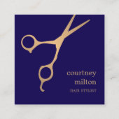 Moderne Coole Blue Imitats Gold Hair Stylist Quadratische Visitenkarte (Vorderseite)