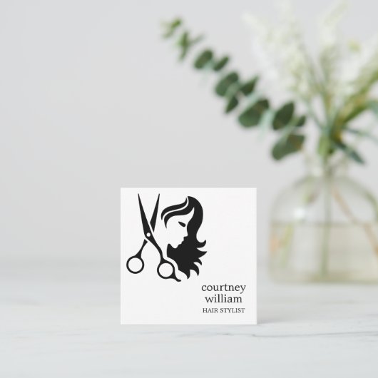 Moderne Coole, einfache Schwarz-weiße Haarstühle Quadratische Visitenkarte (Stehend Vorderseite)