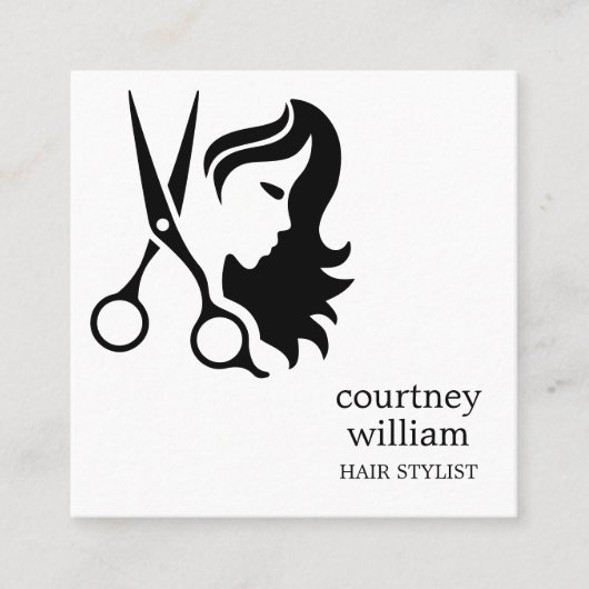 Moderne Coole, einfache Schwarz-weiße Haarstühle Quadratische Visitenkarte (Vorderseite)