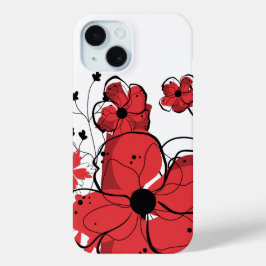 Moderne Coole Girl-Red- und Black-Blume iPhone 15 Hülle