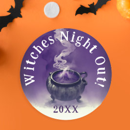 Moderne coole Girls Night Out Purple Hexe Cauldron Runder Aufkleber