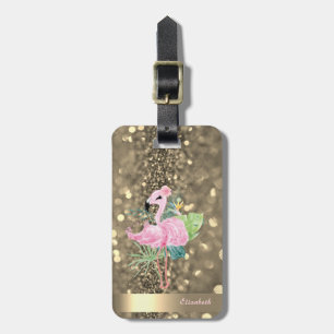 Moderne coole Glitter-Gold-Streifen-Flamingos Gepäckanhänger