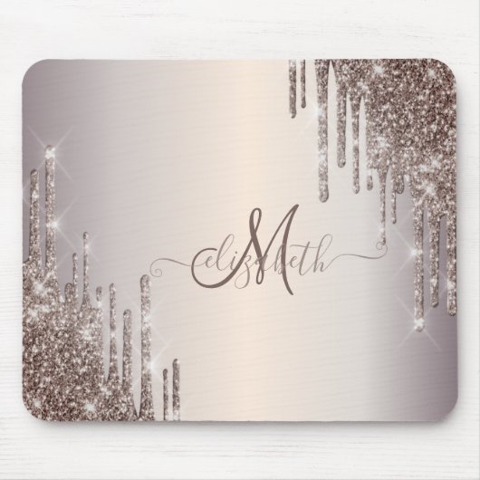 Moderne Coole Glitter-Tropfen Monogramm Mousepad (Vorne)