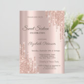 Moderne Coole Glitzer Tropfen Rose Gold Sweet 16 Einladung (Stehend Vorderseite)