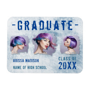Moderne Coole Grunge 3 Foto Blue Grad Ankündigung Magnet