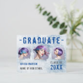 Moderne Coole Grunge 3 Foto Blue Grad Ankündigung Postkarte (Stehend Vorderseite)