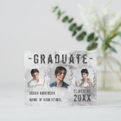 Moderne Coole Grunge 3 Foto Graduate Ankündigung Postkarte (Stehend Vorderseite)