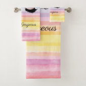 Moderne Coole Imitate Lashes Regenbogenstreifen Badhandtuch Set (Insitu)