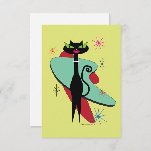 Moderne Coole Katze Mitte des Jahrhunderts Dankeskarte (Vorne/Hinten)