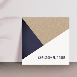 Moderne coole Kraftpapier Blau-Weiß-Geometrie Quadratische Visitenkarte
