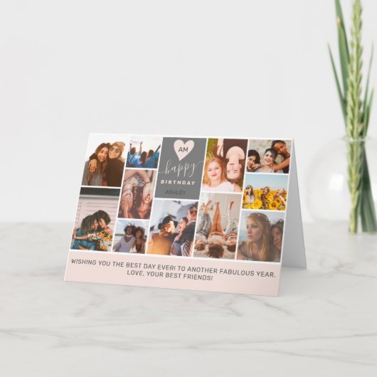 Moderne coole monogramm-Rosa-Foto-Collage Karte (Vorderseite)