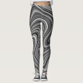 Moderne, Coole Schwarz-weiße Silver Grau Curvy Lin Leggings (Vorderseite)
