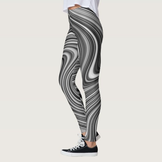 Moderne, Coole Schwarz-weiße Silver Grau Curvy Lin Leggings (Links)