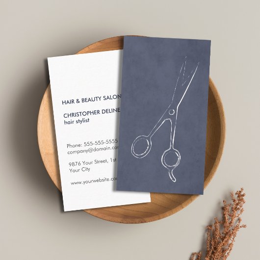 Moderne Coole Textur Blue Scissour Haar Stylist Visitenkarte