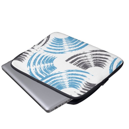 Moderne, coole, trendige, blaue abstrakte Pinselst Laptopschutzhülle (Vorne Knopf)