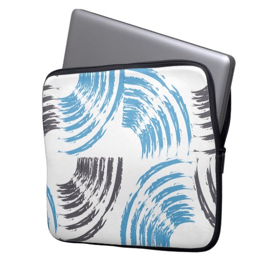 Moderne, coole, trendige, blaue abstrakte Pinselst Laptopschutzhülle (Vorderseite Links)