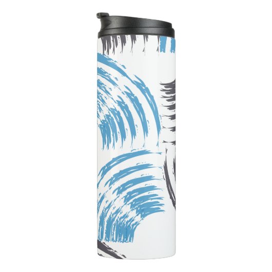 Moderne, coole, trendige, blaue abstrakte Pinselst Thermosbecher (Nach rechts gedreht)
