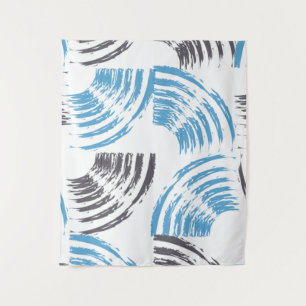Moderne, coole, trendige, blaue abstrakte Pinselst Wandteppich