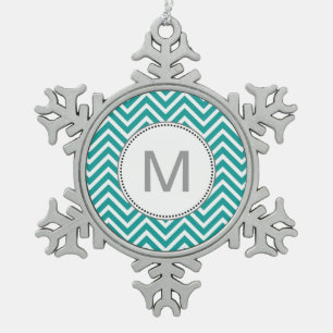Moderne, coole, trendige teal Chevron-Zickzack-Mus Schneeflocken Zinn-Ornament