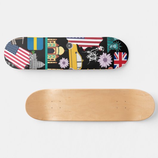 Moderne coole Trendmuster Schwarz und Farbflags Skateboard (Horizontal)