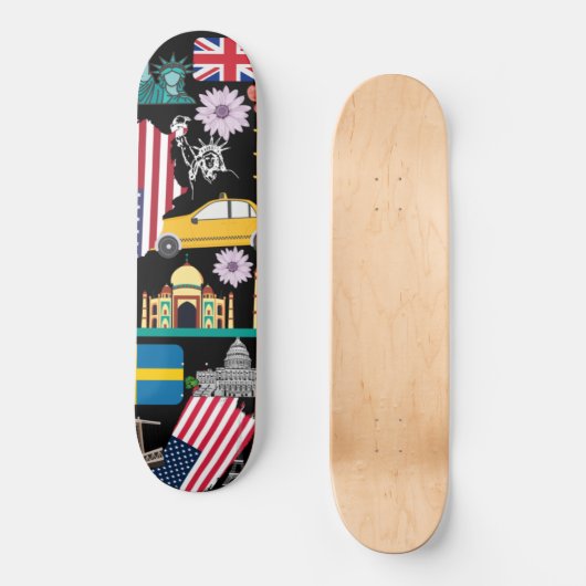 Moderne coole Trendmuster Schwarz und Farbflags Skateboard (Vorderseite)