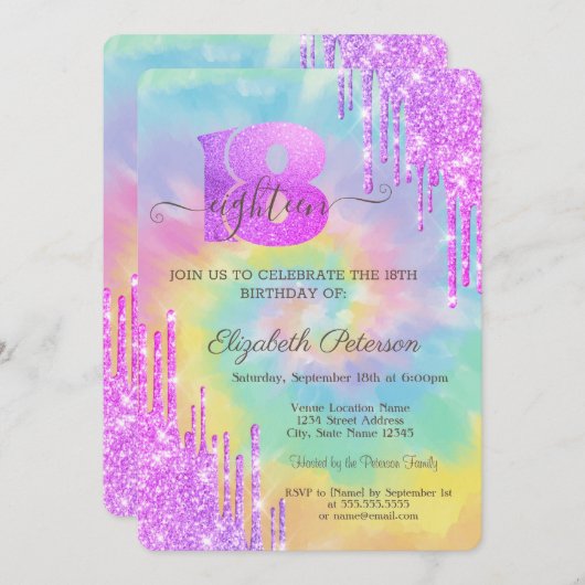 Moderne Coole Violet Glitzer Tropfen Gefärbte Kraw Einladung (Vorne/Hinten)