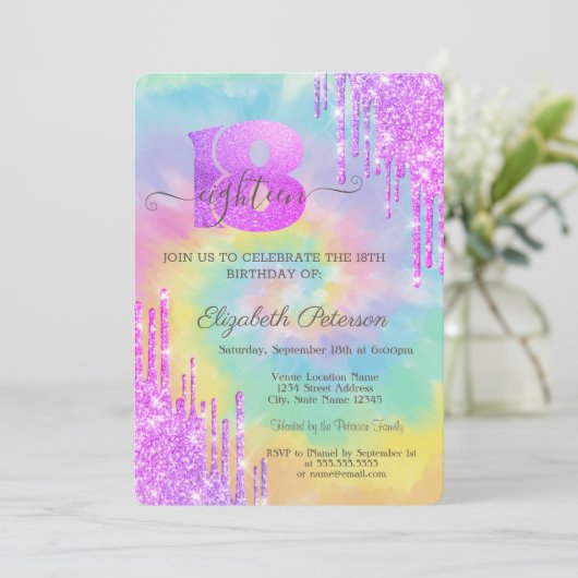 Moderne Coole Violet Glitzer Tropfen Gefärbte Kraw Einladung (Stehend Vorderseite)