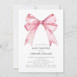 Moderne Coquette-Baby-Party mit rosa Schleife Einladung