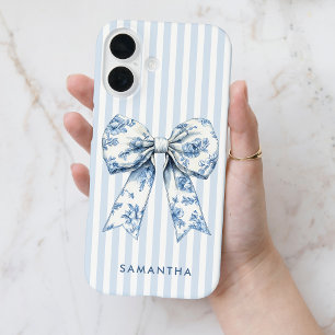 Moderne Coquette Blaue Streifen Mädchenhaft Schlei iPhone 16 Hülle