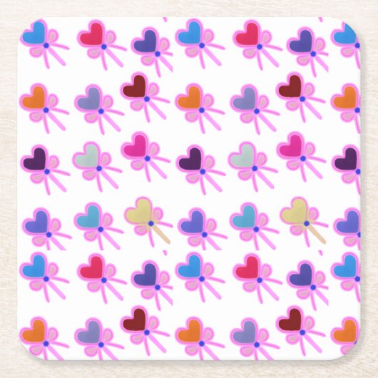 Moderne Coquette Strahlendes Herz Bogen Muster Rechteckiger Pappuntersetzer (Vorderseite)