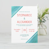 Moderne Coral Aquamarin Wedding Einladung (Stehend Vorderseite)
