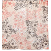 Moderne Coral Black Rose Gold Blumendusche Duschvorhang (Vorderseite)