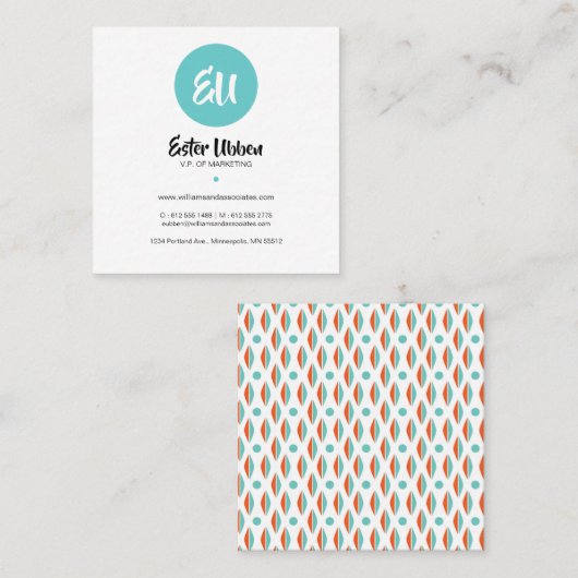 Moderne Coral & Blue Diamond Muster Business Card Quadratische Visitenkarte (Vorne/Hinten)