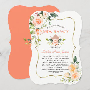 Moderne Coral Blume Brautparty Tee Party Einladung