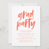 Moderne Coral Brush Script Graduation Party Einladung (Vorderseite)