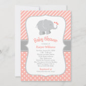 Moderne Coral Elephant Girl Baby Dusche Einladung (Vorderseite)