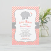 Moderne Coral Elephant Girl Baby Dusche Einladung (Stehend Vorderseite)