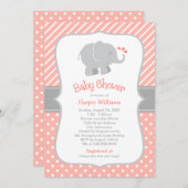 Moderne Coral Elephant Girl Baby Dusche Einladung (Vorne/Hinten)