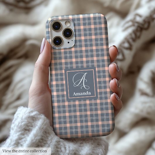 Moderne Coral Grey iPhone Hülle Chic Name Organize