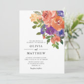 Moderne Coral Lila Watercolor Blumenhochzeit Einladung (Stehend Vorderseite)
