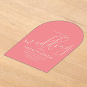 Moderne Coral Mute Script Minimal Hochzeit Acryleinladungen (Ablage )