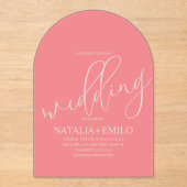 Moderne Coral Mute Script Minimal Hochzeit Acryleinladungen (Vorderseite)