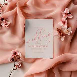 Moderne Coral Mute Script Minimal Hochzeit Einladung