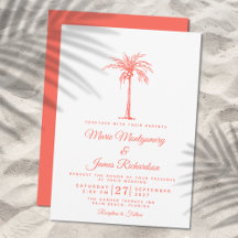 Moderne Coral Palm Tree Tropical Beach Hochzeit
